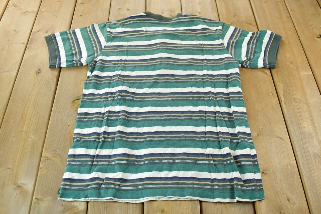Vintage 1990s Towncraft Horizontal Striped Short Sleeve Henley Graphic T-Shirt