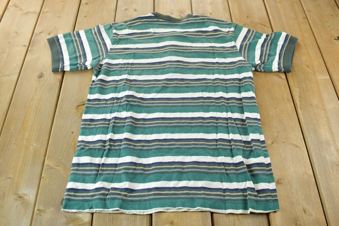 Vintage 1990s Towncraft Horizontal Striped Short Sleeve Henley Graphic T-Shirt
