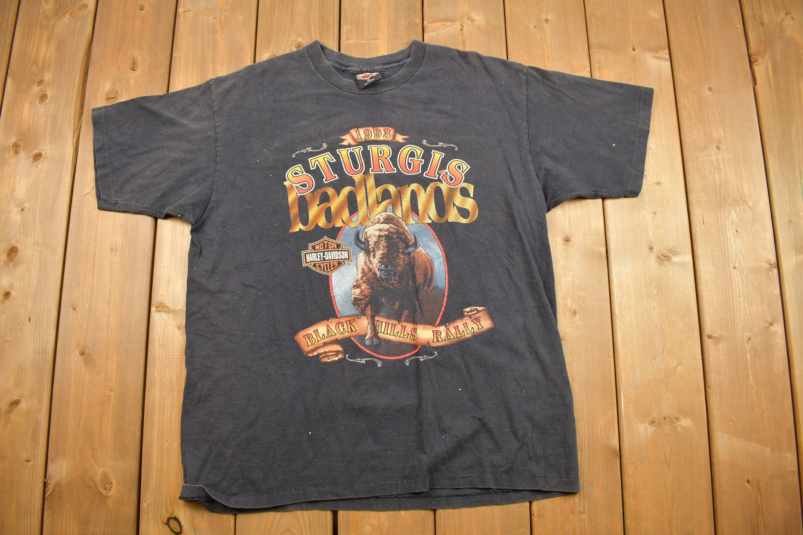 Vintage 1993 Black Hills Rally Bison Harley Davidson T-Shirt