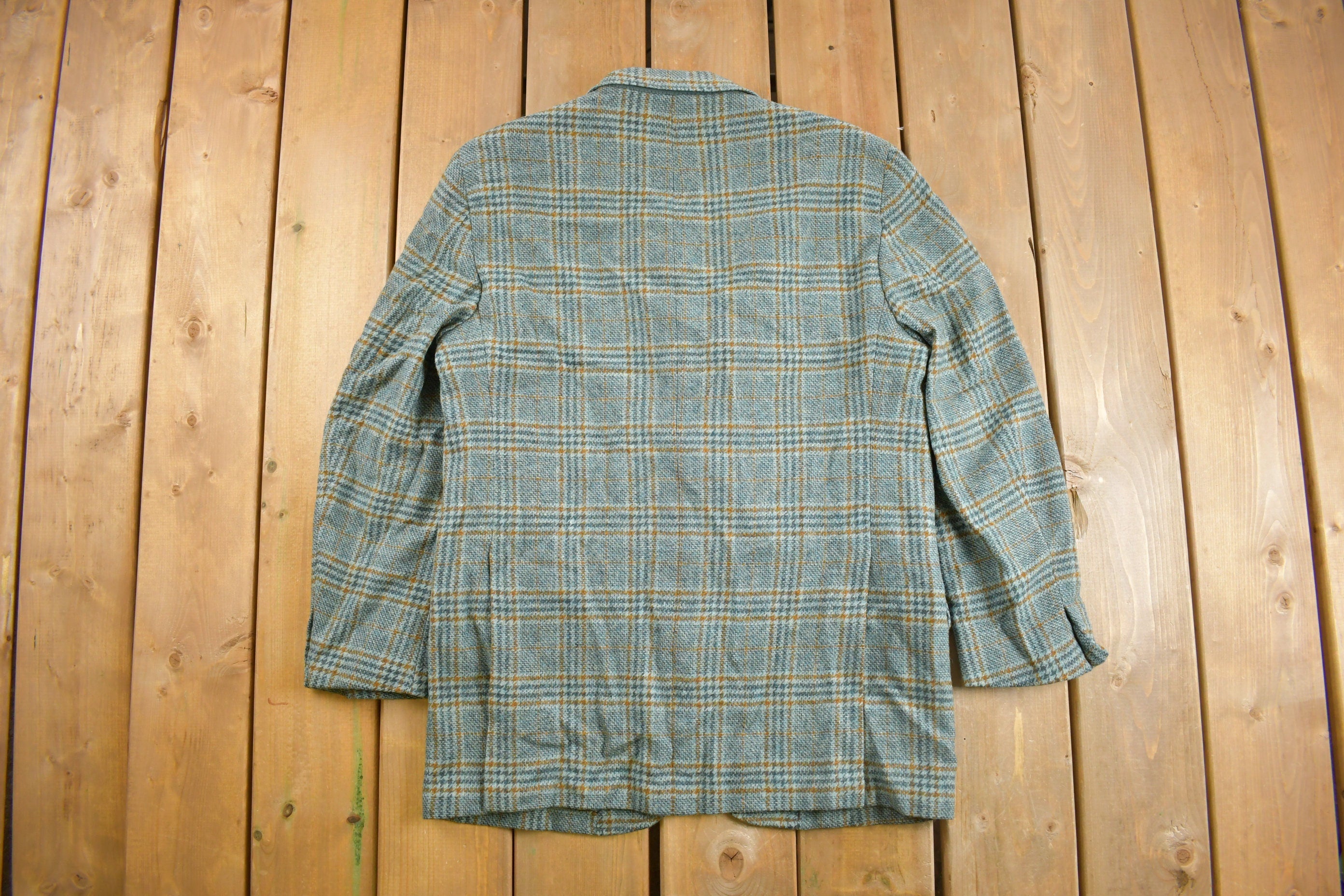 Vintage 1980s Ted's Mens Shop Houndstooth Plaid Blazer Button Up Shirt
