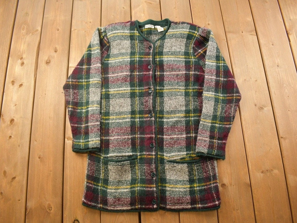 Vintage 1980s Holt Renfrew Plaid Knitted Cardigan Sweater / Made in Italy / Vintage Cardigan / Button Up / Abstract Pattern / 80s / Mohair