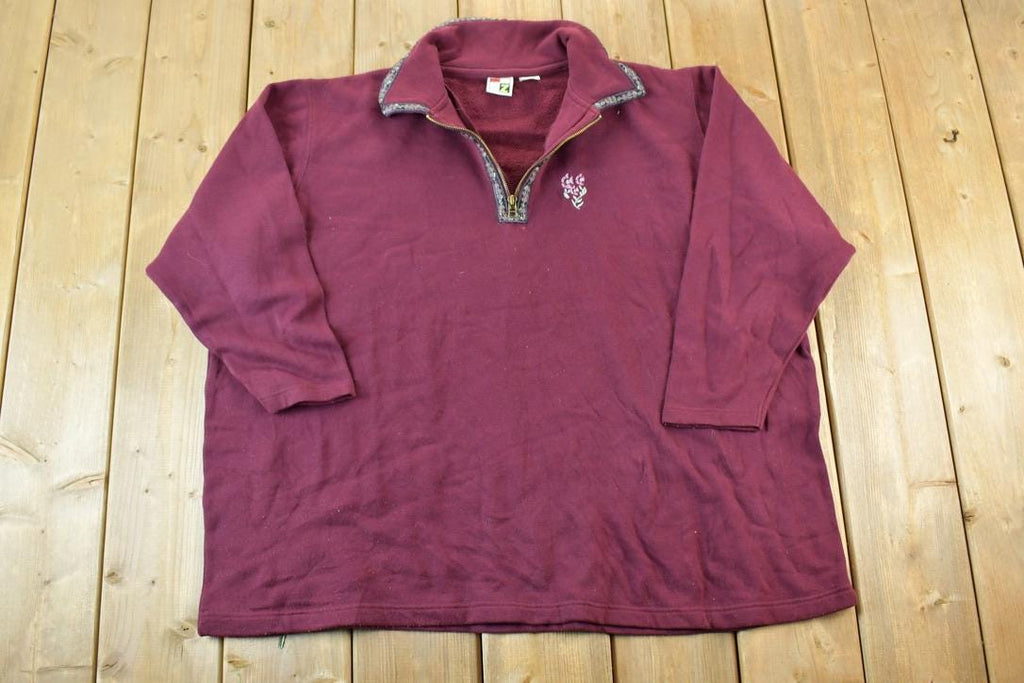 Vintage 1990s Floral Quarter Zip Collared Sweatshirt Made In USA