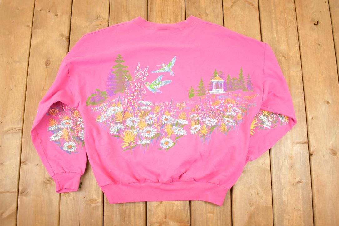 Vintage 1990s Canadian Hummingbirds AOP Graphic Print Crewneck Sweatshirt Womens XL