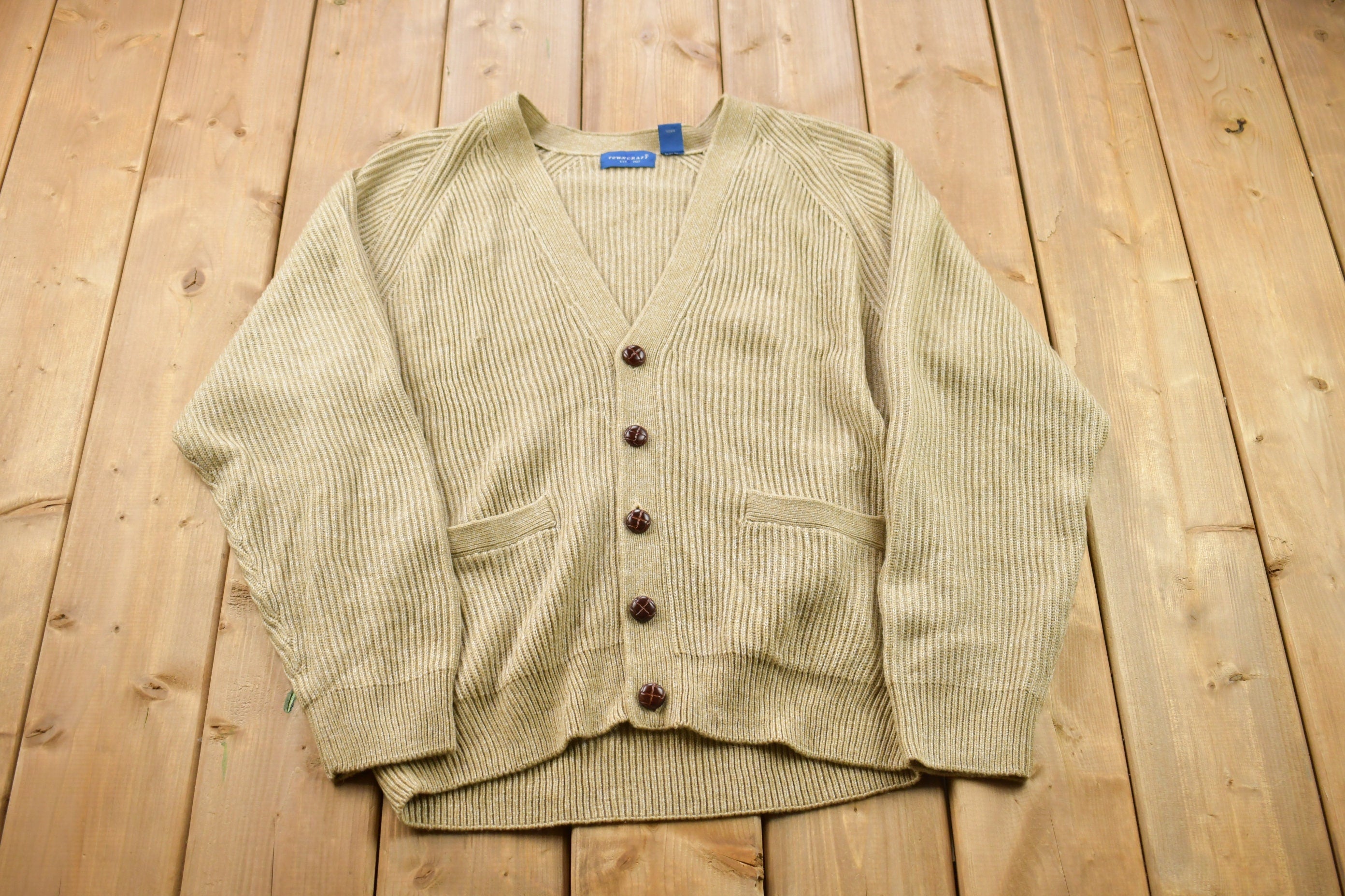 Vintage 1990s Beige Knitted Cardigan Sweater