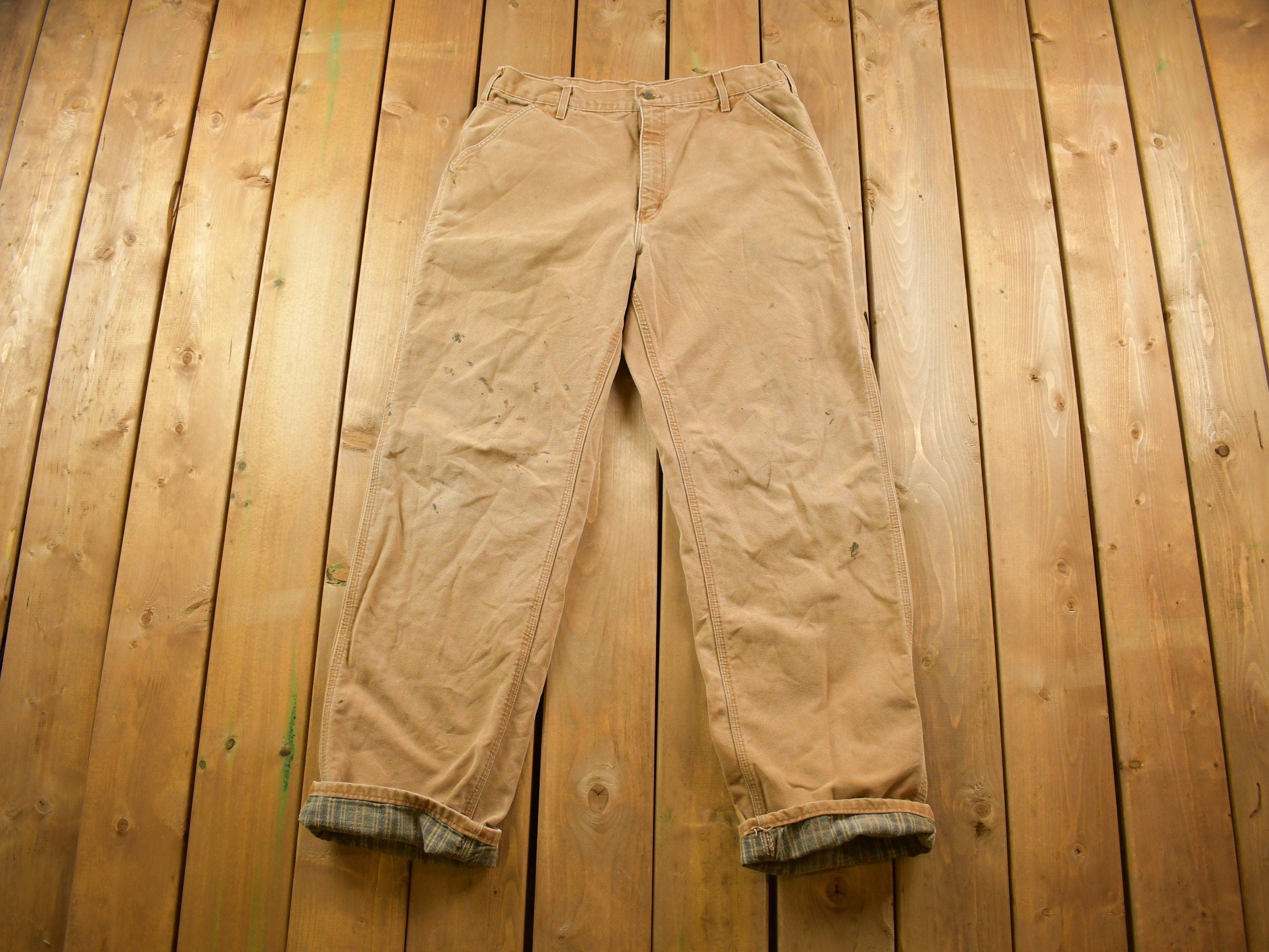 Vintage 1990s Carhartt Dungaree Fit Blanket Lined Work Pants Size 36 x 33