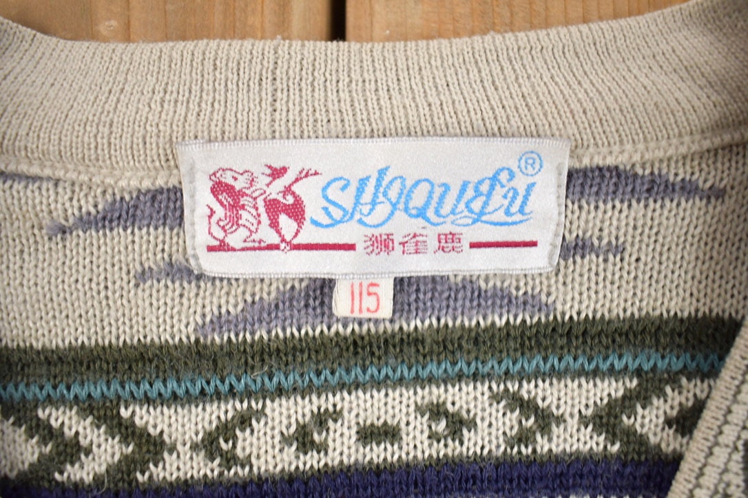 Vintage 1980s Shiquelu 3D Knitted V Neck Sweater