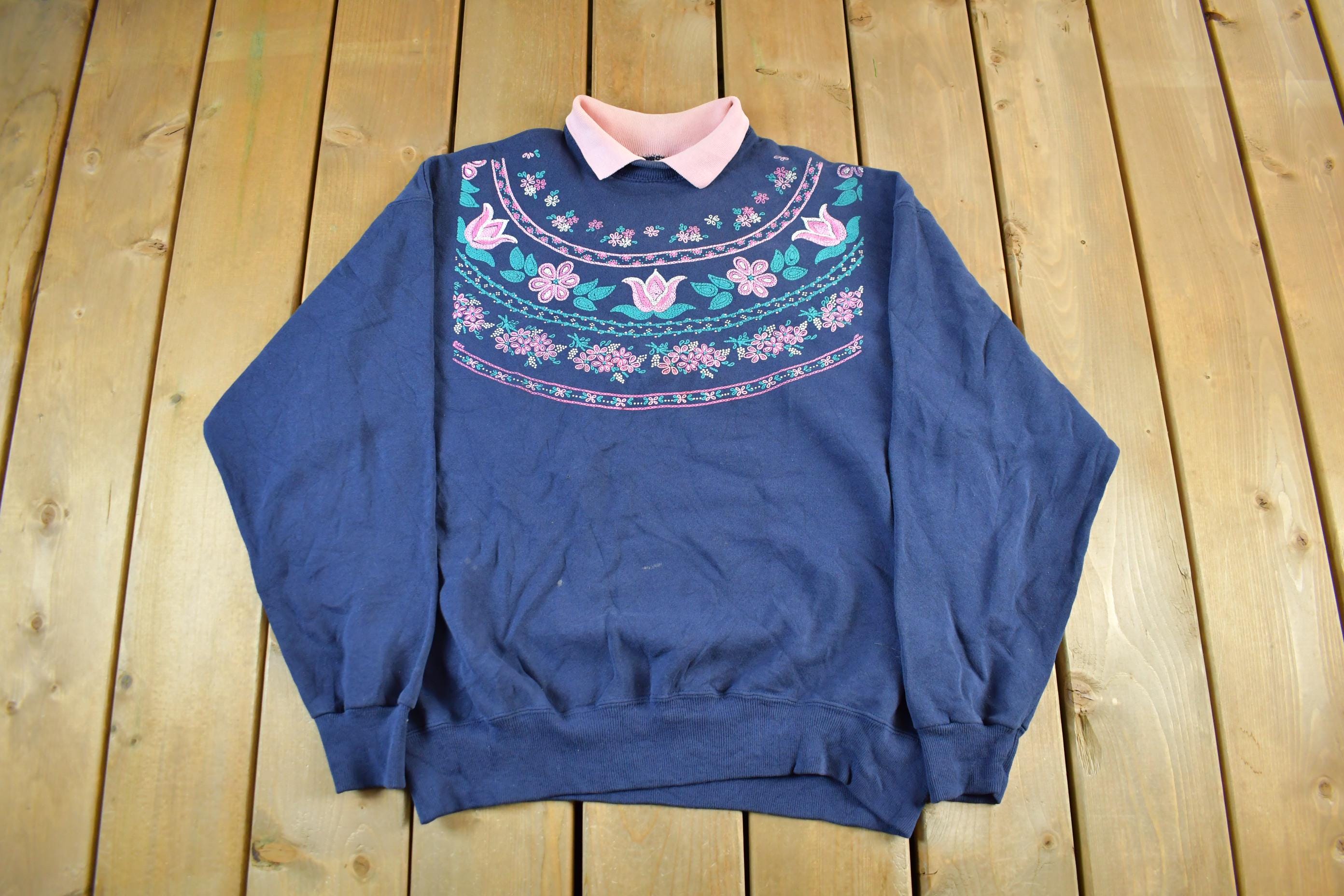 Vintage 1990s Hanes Floral Collared Sweater Women's XL
