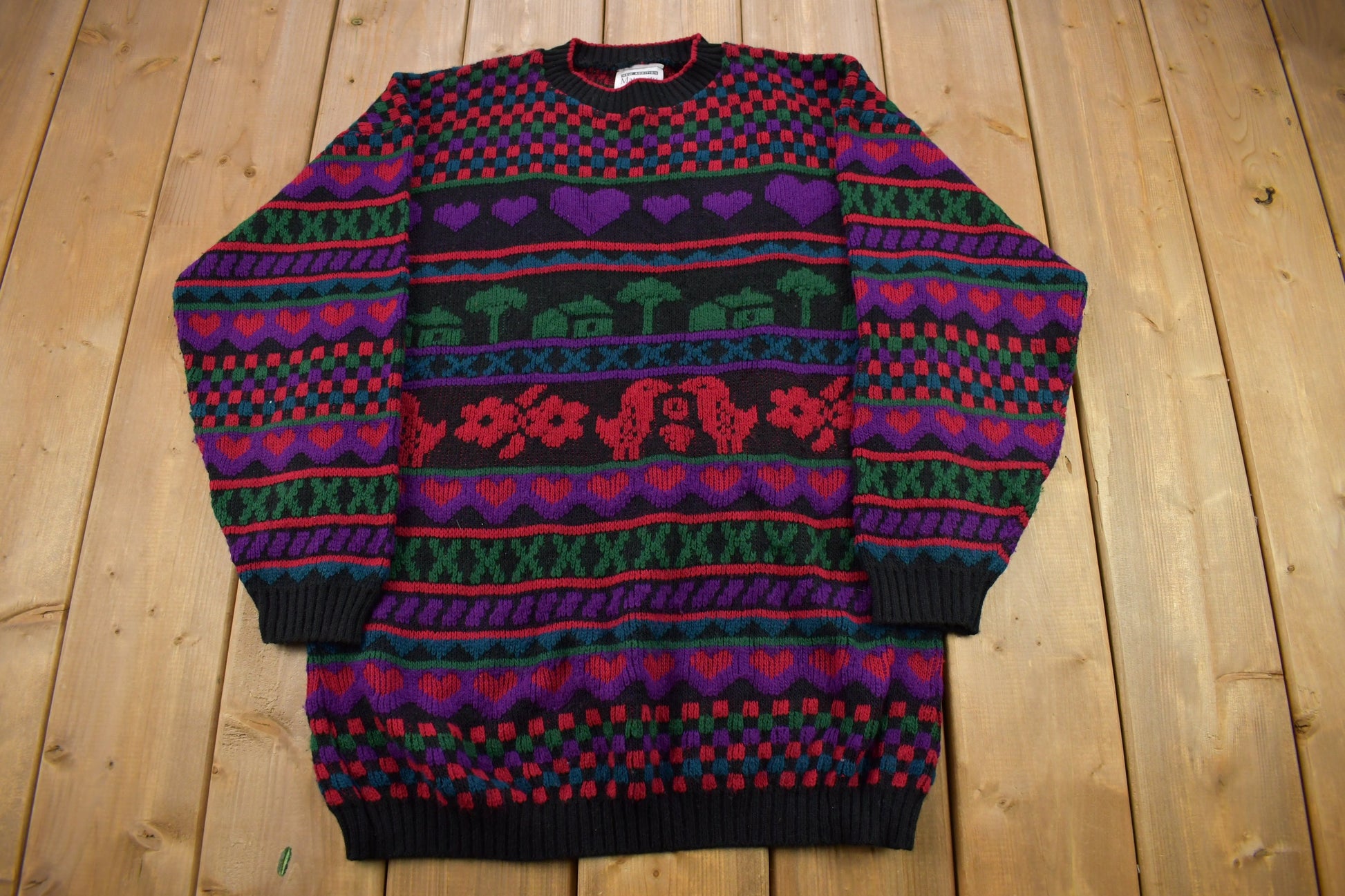 Vintage 1990s Abstract Pattern Knitted Crewneck Sweater / Vintage 1990s Crewneck / All Over Pattern / Colorful Sweatshirt / Made In USA