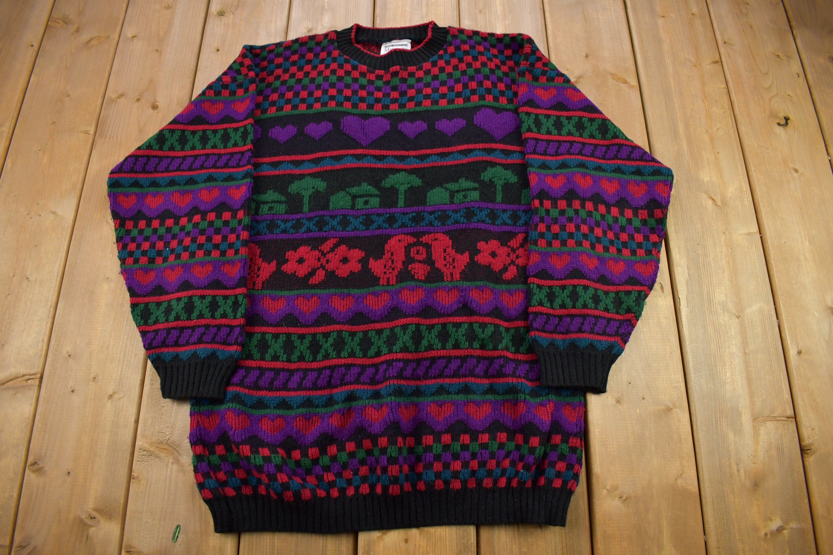 Vintage 1990s Abstract Pattern Knitted Crewneck Sweater