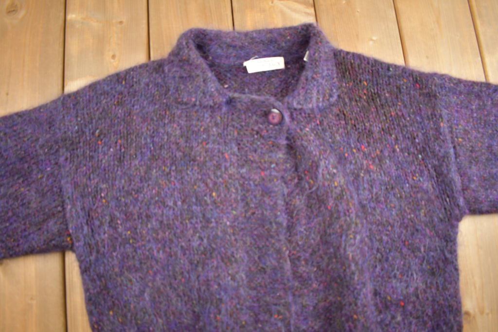 Vintage 1990s Ellen Tracy Mohair Blend Knit Cardigan Sweater  Vintage Cardigan  Purple Sweater