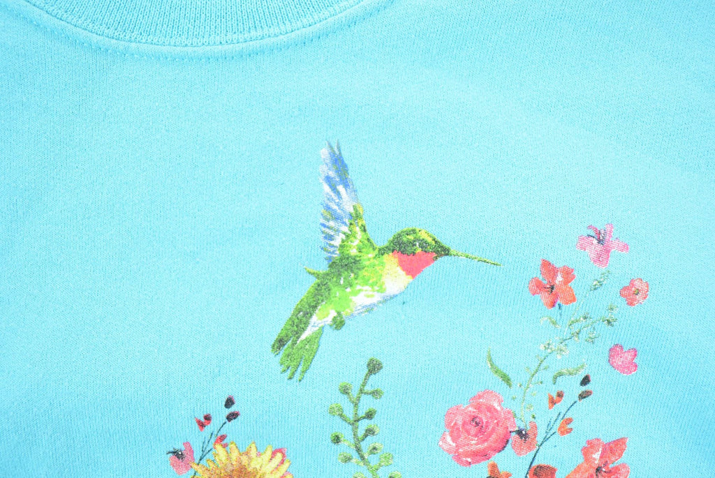 Vintage 1990s Hummingbird Floral Print Cute Crewneck Sweater