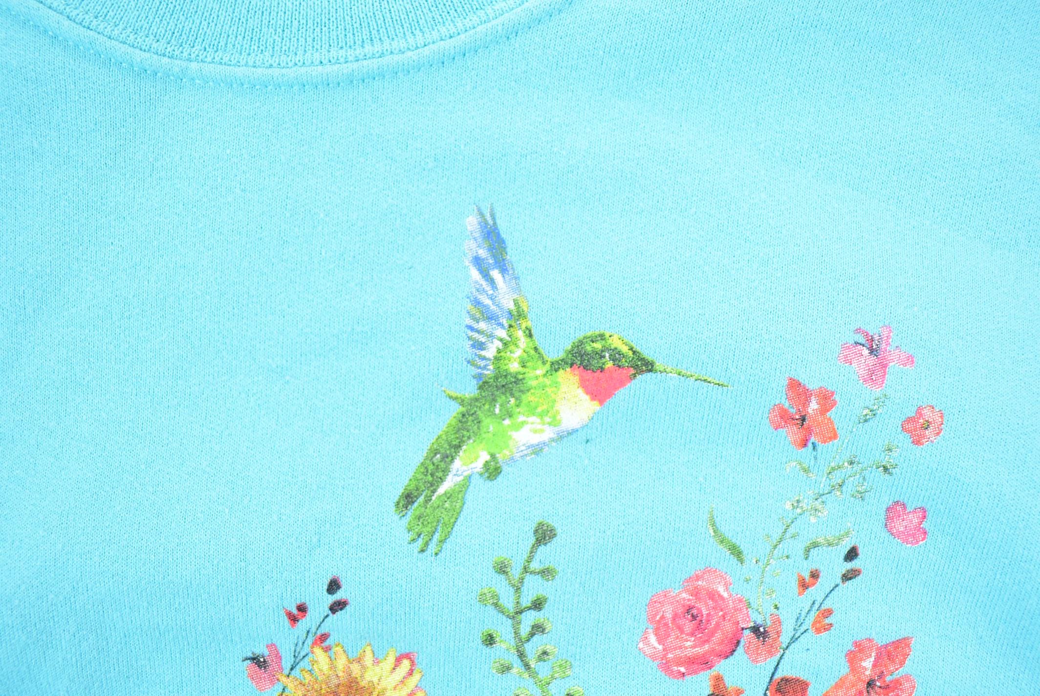 Vintage 1990s Hummingbird Floral Print Cute Crewneck Sweater