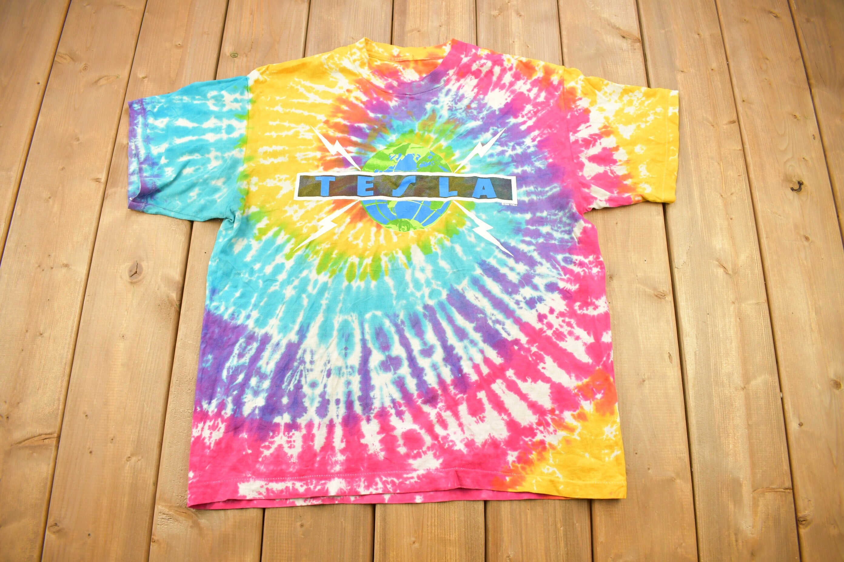 Vintage 1992 Tesla Tie Dye Band T-shirt