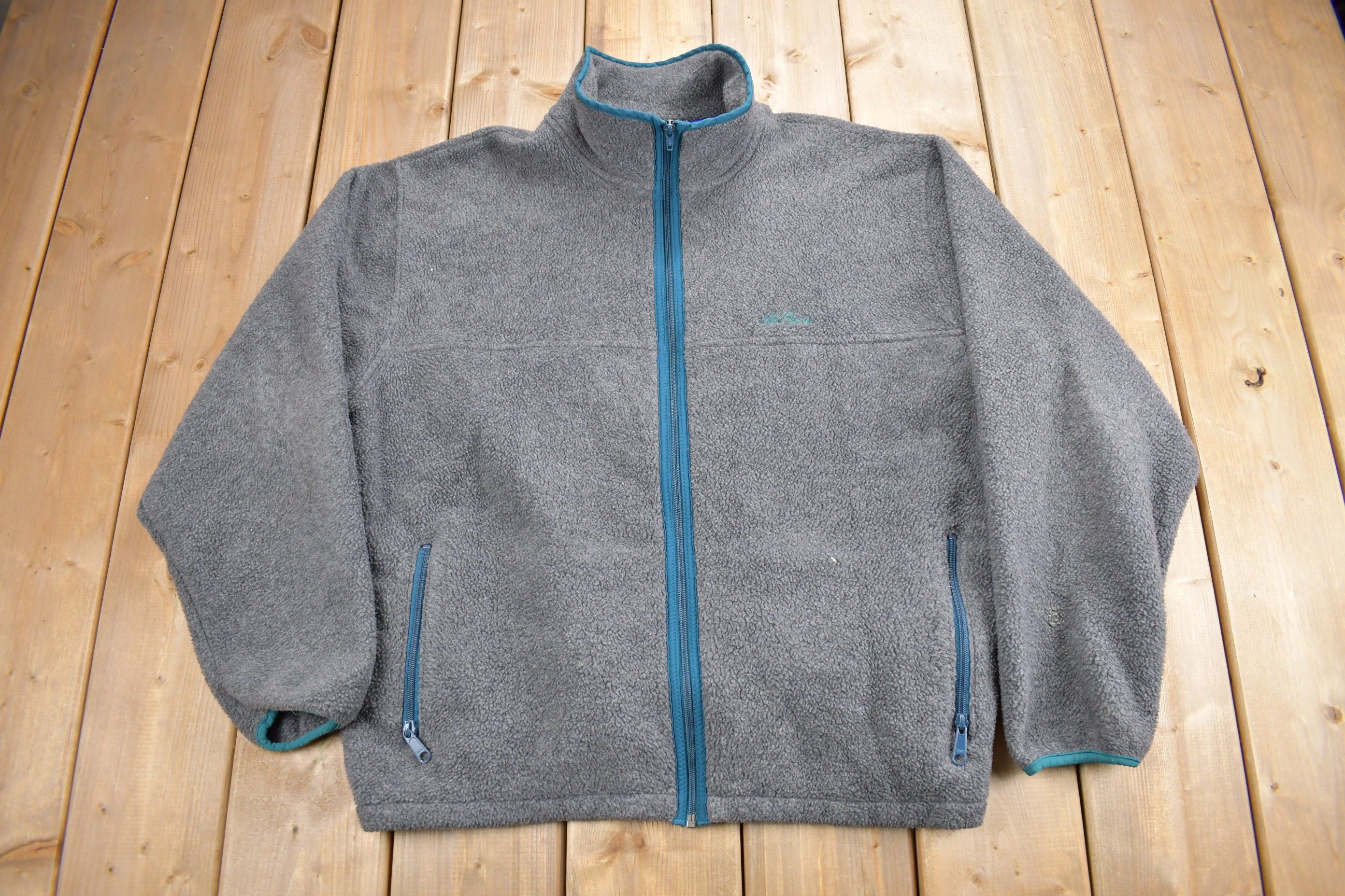 Vintage 1980s LL Bean Full Zip Grey Fleece Sweatshirt