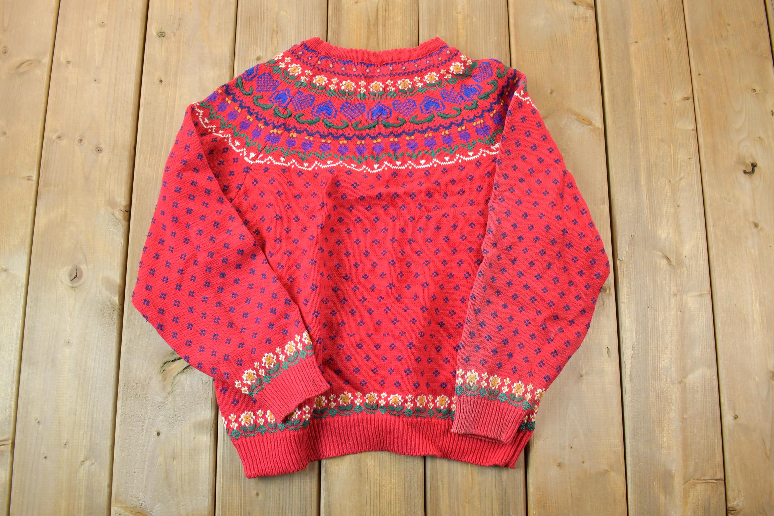 Vintage 1990s Northern Isles Christmas Knit Hand Embroidered Crewneck Sweater