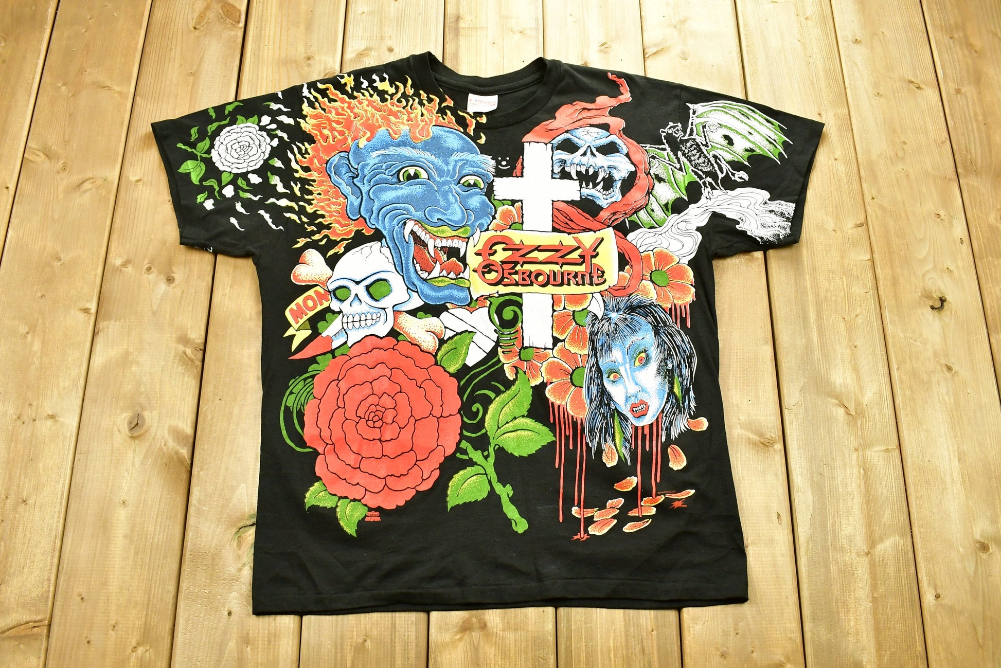 Vintage 1992 Ozzy Osbourne No More Tours T-Shirt All Over Print Band