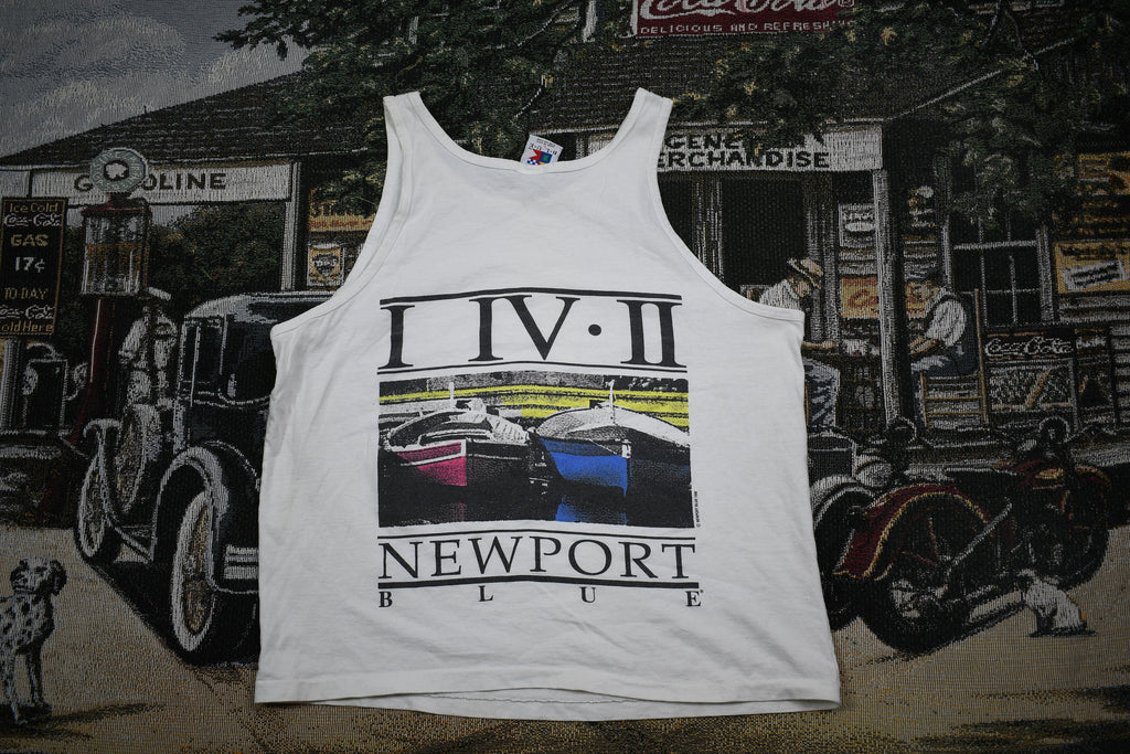 Vintage 1990s Newport Blue Graphic Tank Top Shirt