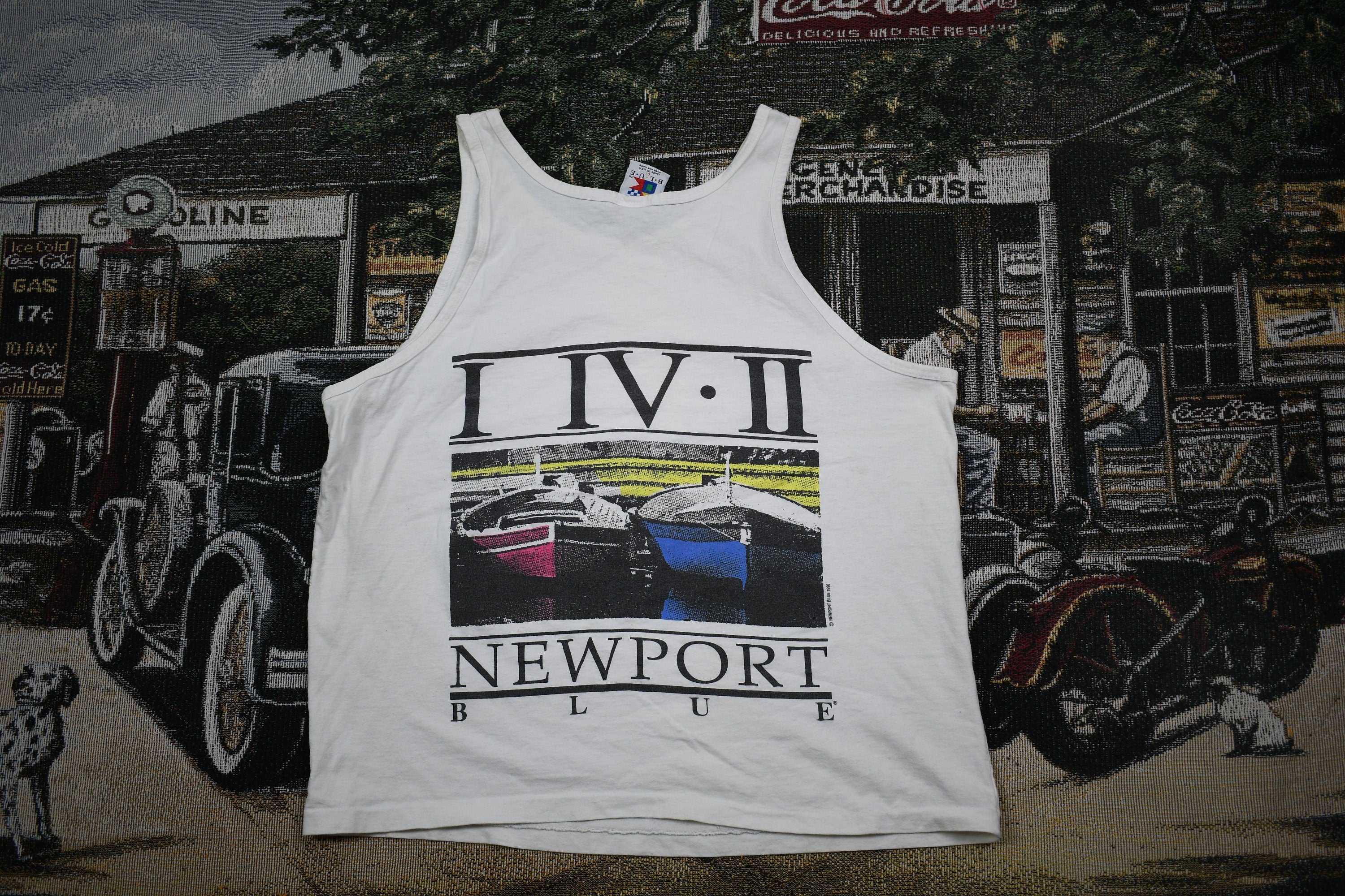 Vintage 1990s Newport Blue Graphic Tank Top Shirt