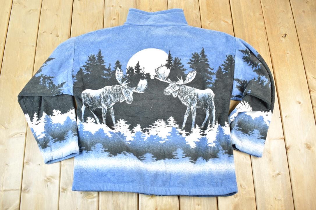 Vintage 1990s Alaska AOP Moose Fleece Outdoorsman Sweater Mens XXL