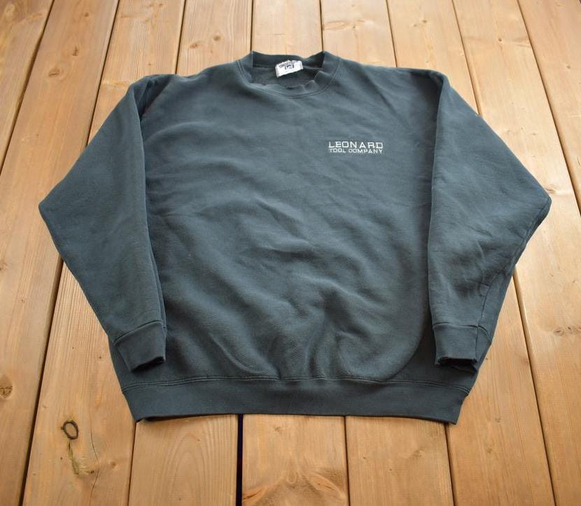 Vintage 1990s Leonard Tool Company Crewneck Embroidered Lee Heavyweight Sweatshirt Made In USA