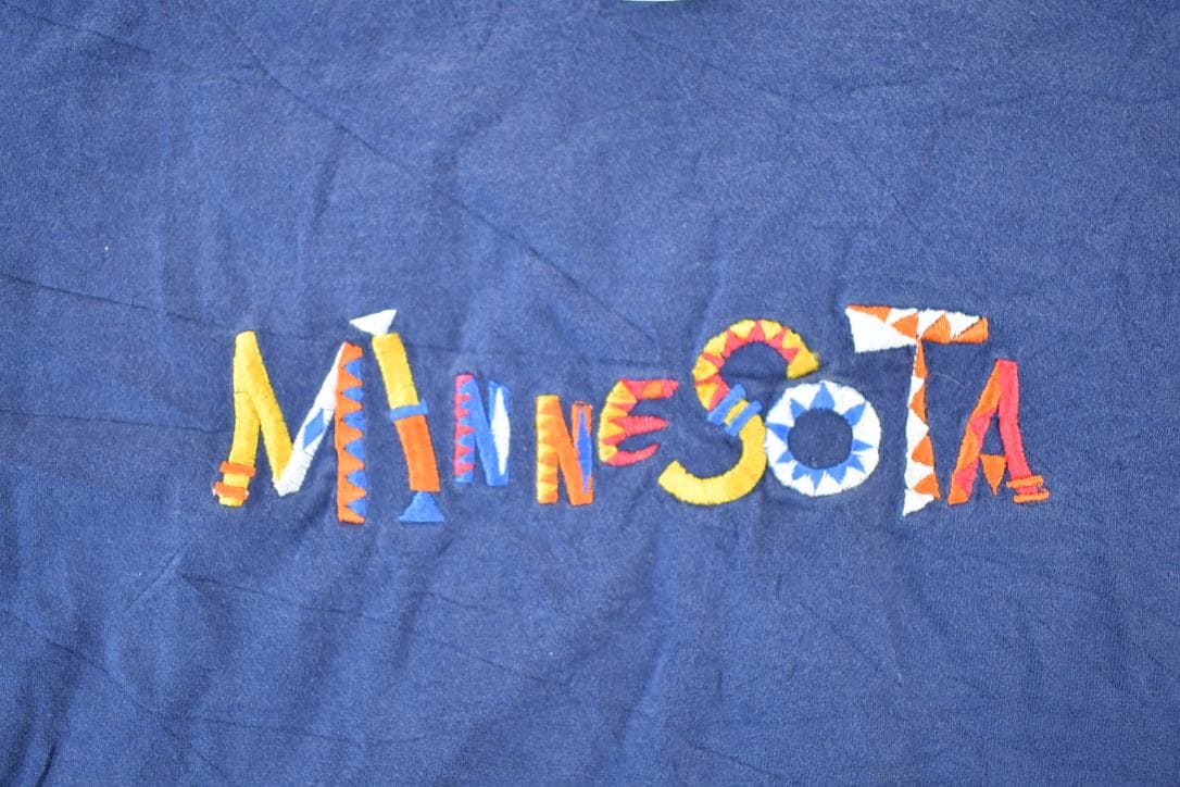 Vintage 1990s Minnesota Abstract Font Souvenir Single Stitch Graphic Print T-Shirt Made In USA