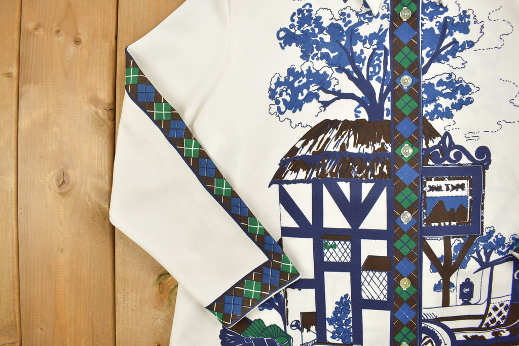 Vintage 1980s All Over Print House Themed Button-Up Shirt