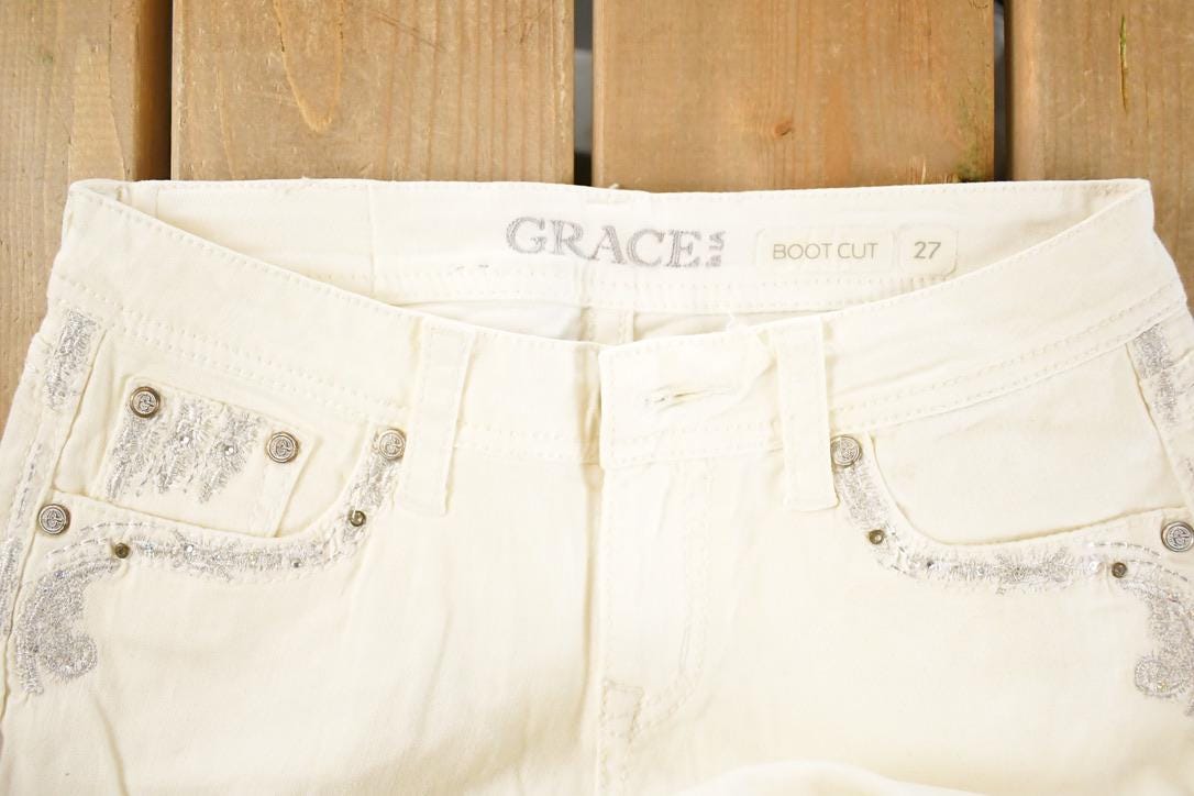 Vintage Deadstock Y2K Grace In LA Bedazzled Bootcut Low Rise Jeans Women's Size 27 x 32