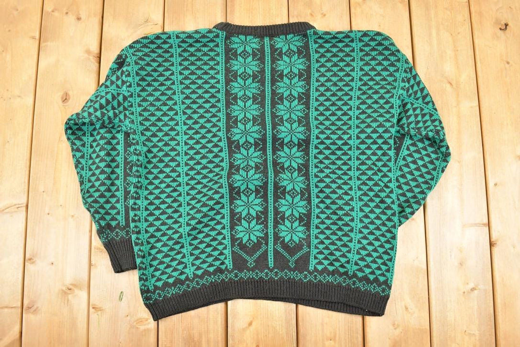 Vintage 1990s Stitch By Stitch AOP Abstract Knit Crewneck Sweater Men's L