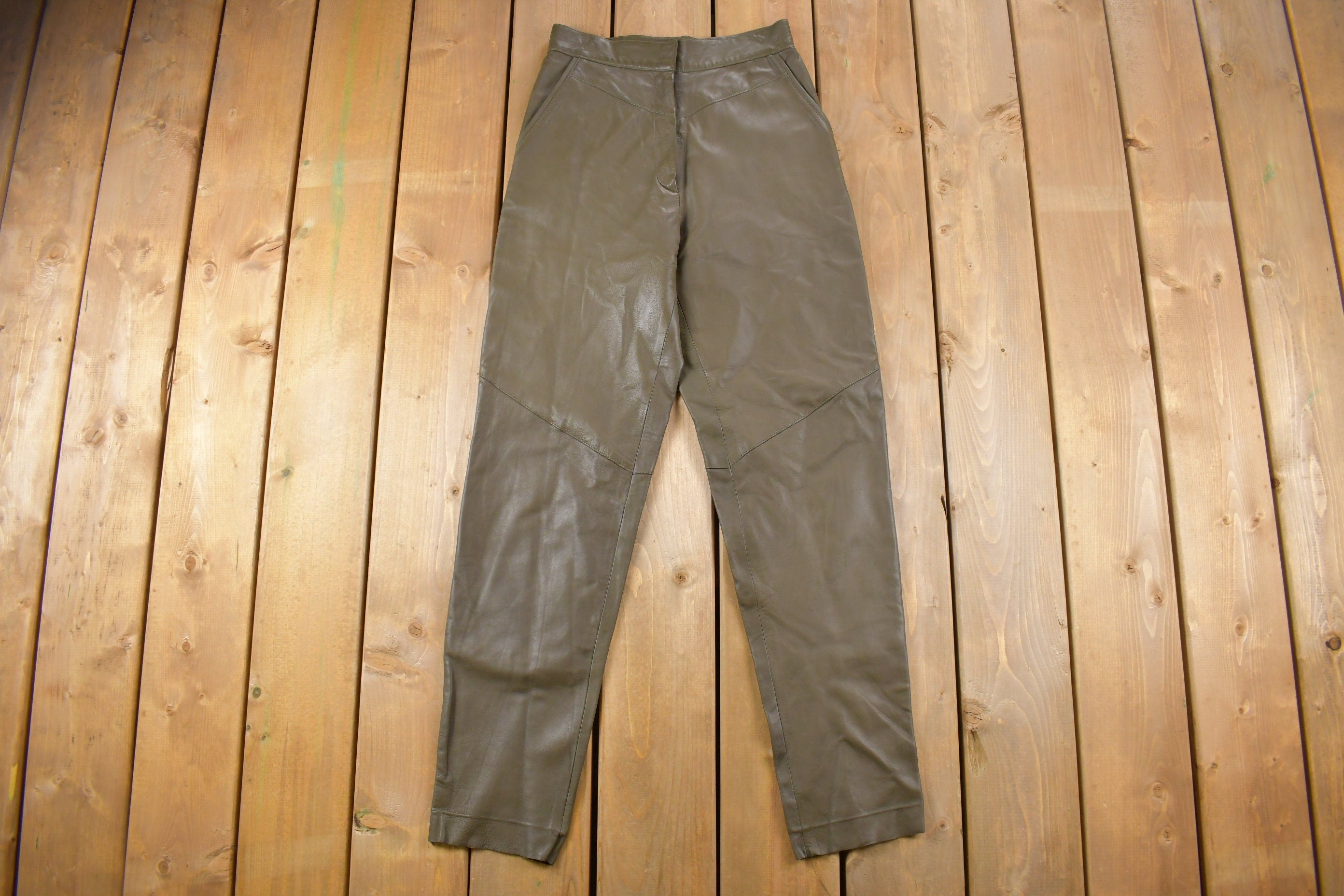Vintage 1990's Women's High Waist Brown Leather Pants Size 26 x 30