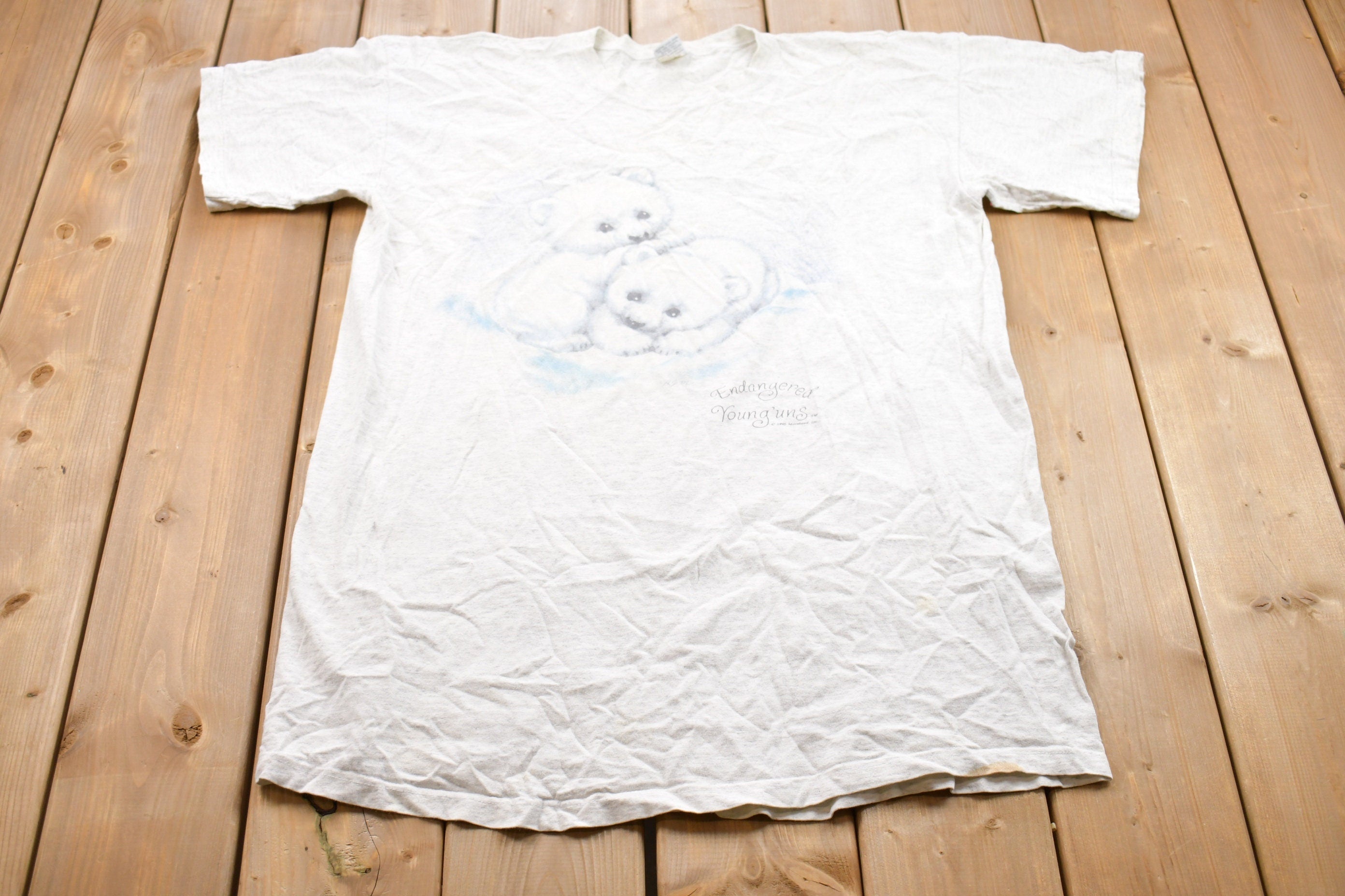 Vintage 1995 Endangered Young'uns Cute Bear Graphic T-Shirt