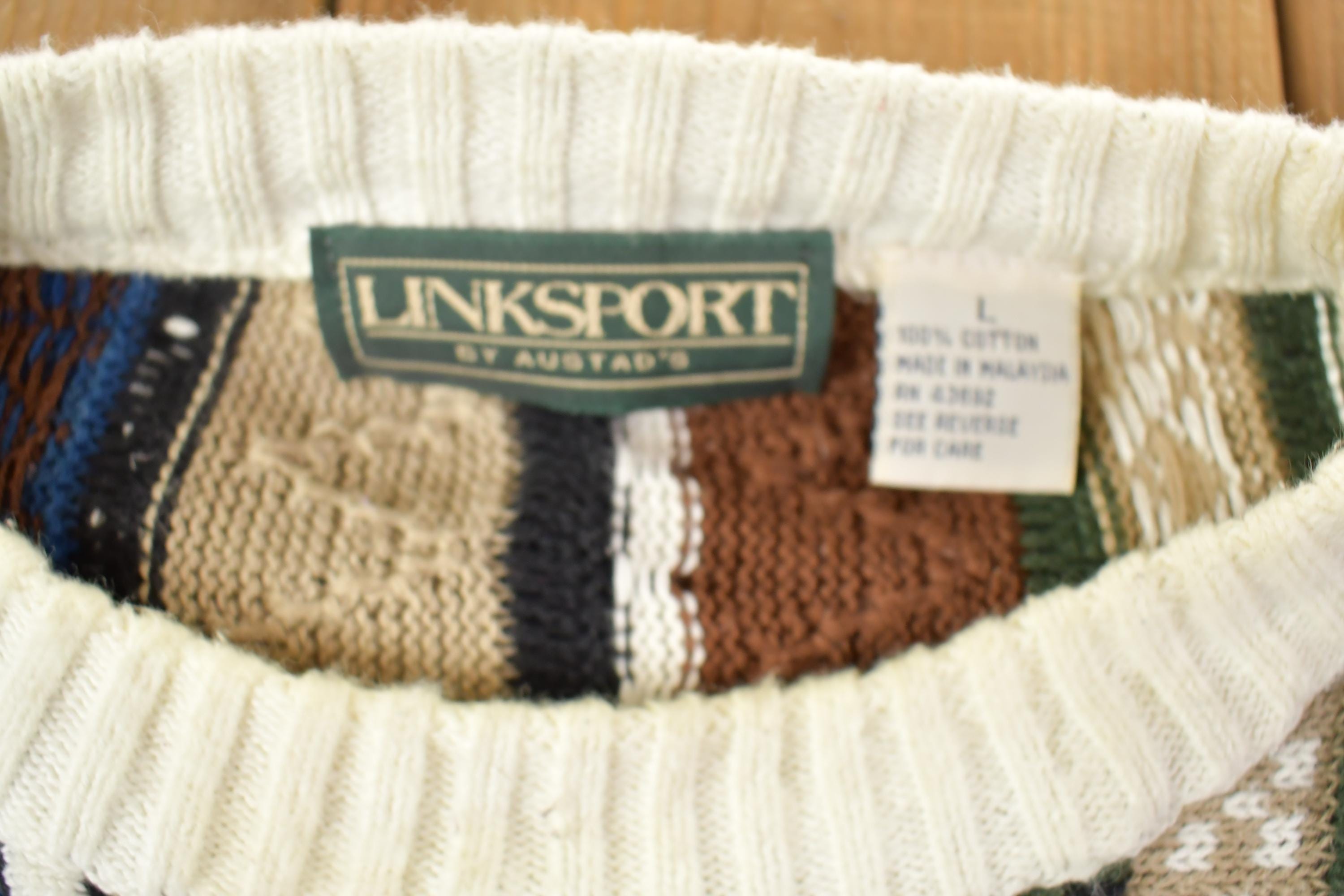 Vintage 1990s Linksport 3D Colored Cable Knit Crewneck Sweater