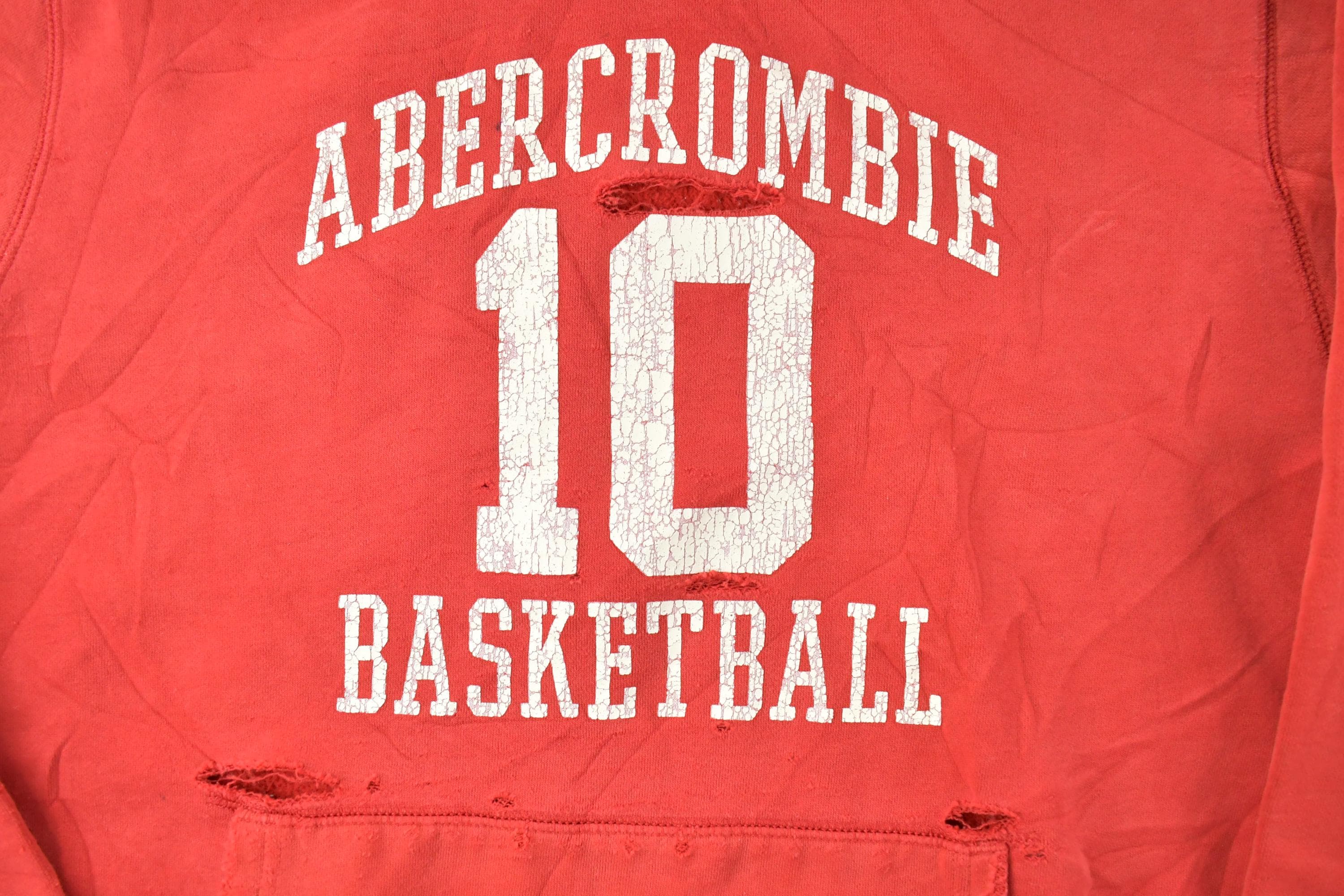 Vintage 1990s Abercrombie Basketball 10 Distressed Graphic Hoodie / 90s Hoodie / Vintage Sweater / Color Block /
