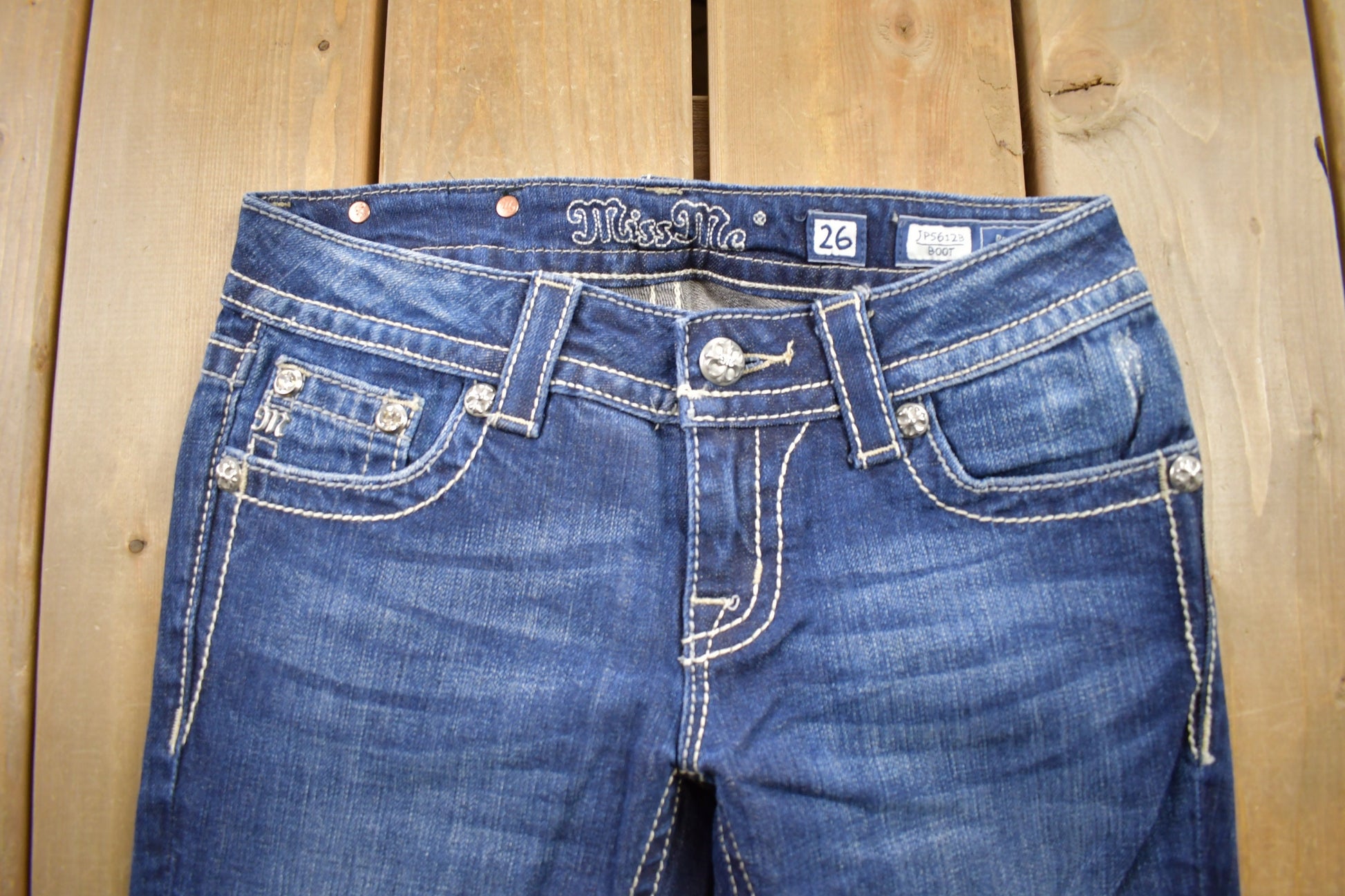 Vintage Y2K Miss Me Bedazzled Low Rise Jeans Size 26x34