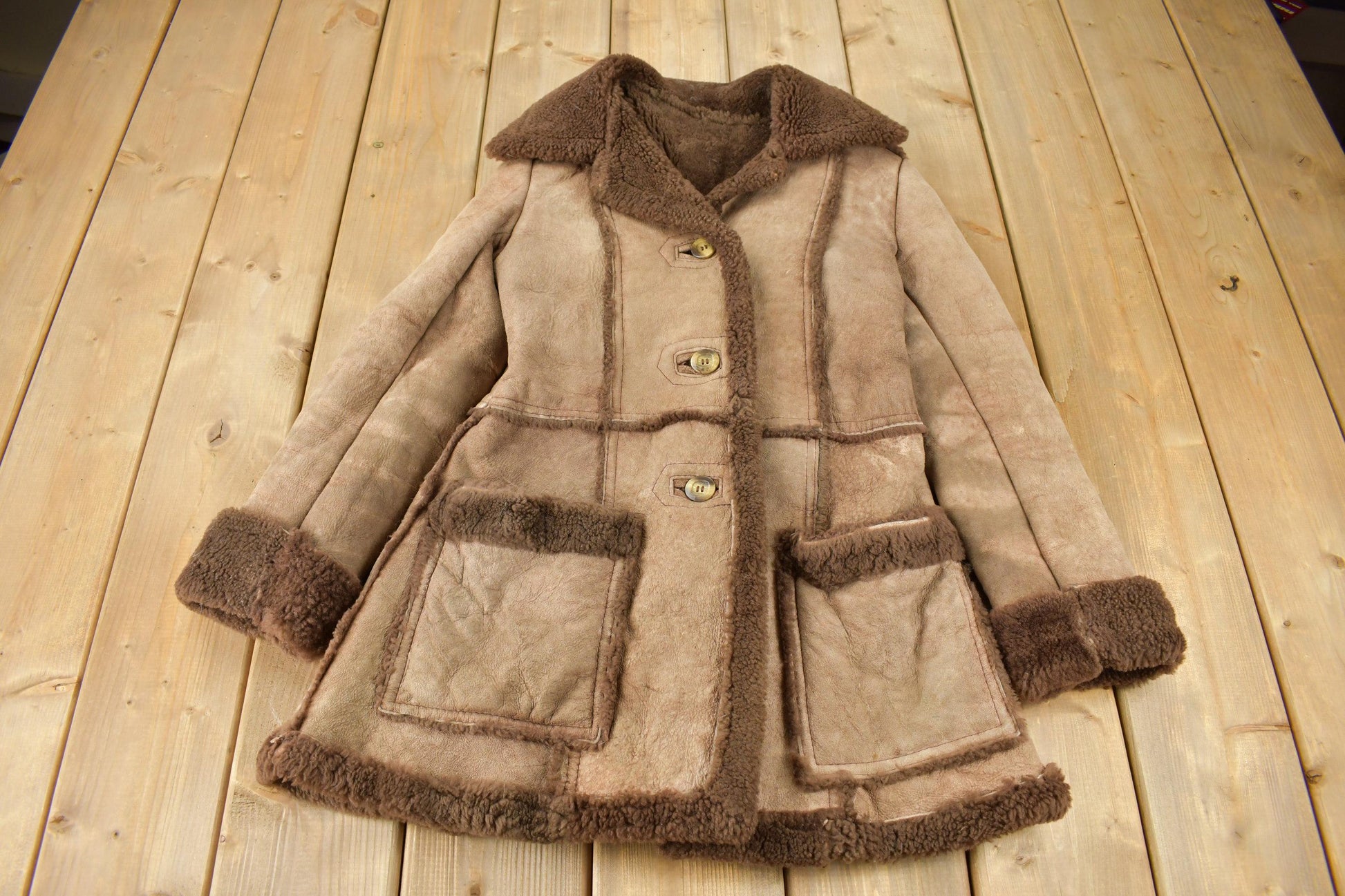 Vintage 1970s Sherpa Lined Shearling Leather Jacket