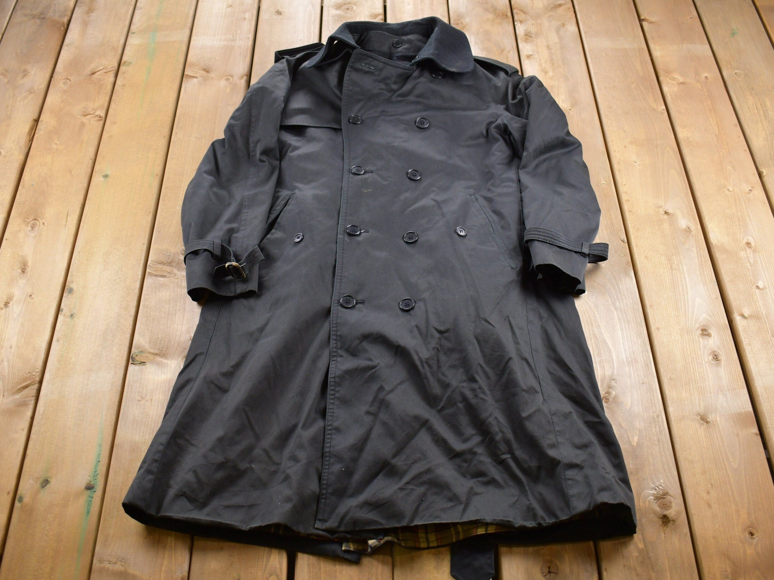 Vintage 1990s Black Lined Trench Coat