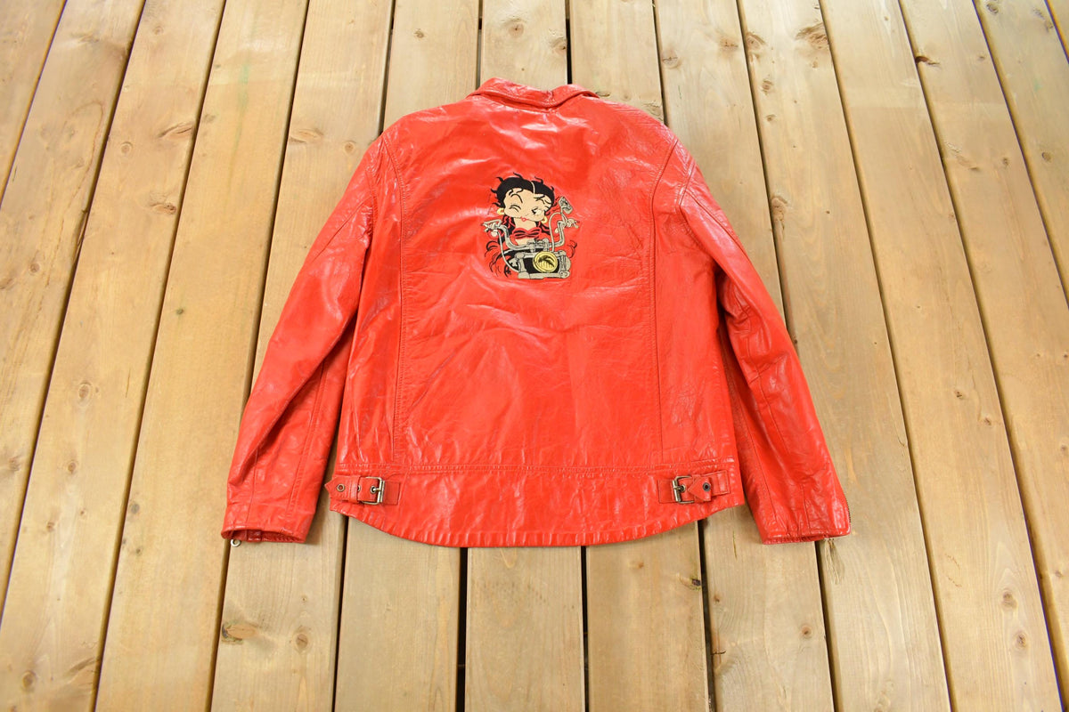Vintage 1990s Betty Boop Leather Motorcycle Jacket Women's S