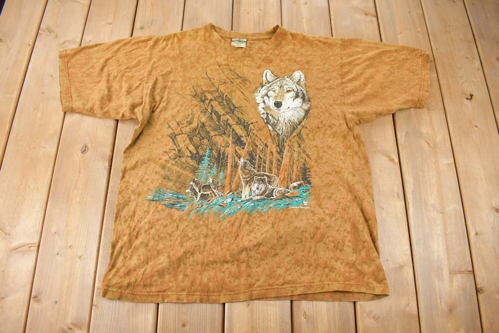Vintage 1990s Wolf Theme Tie Dye Graphic T-Shirt Made In USA Size L