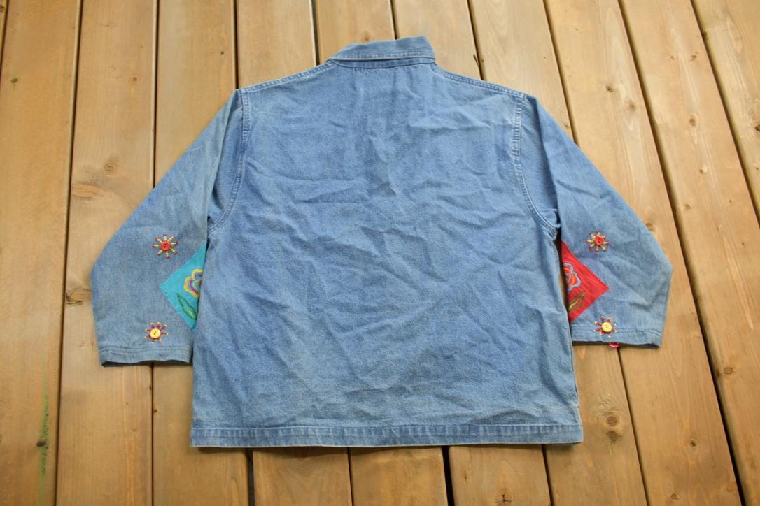 Vintage 1990s Tantrums Embroidered Jean Button Up Shirt