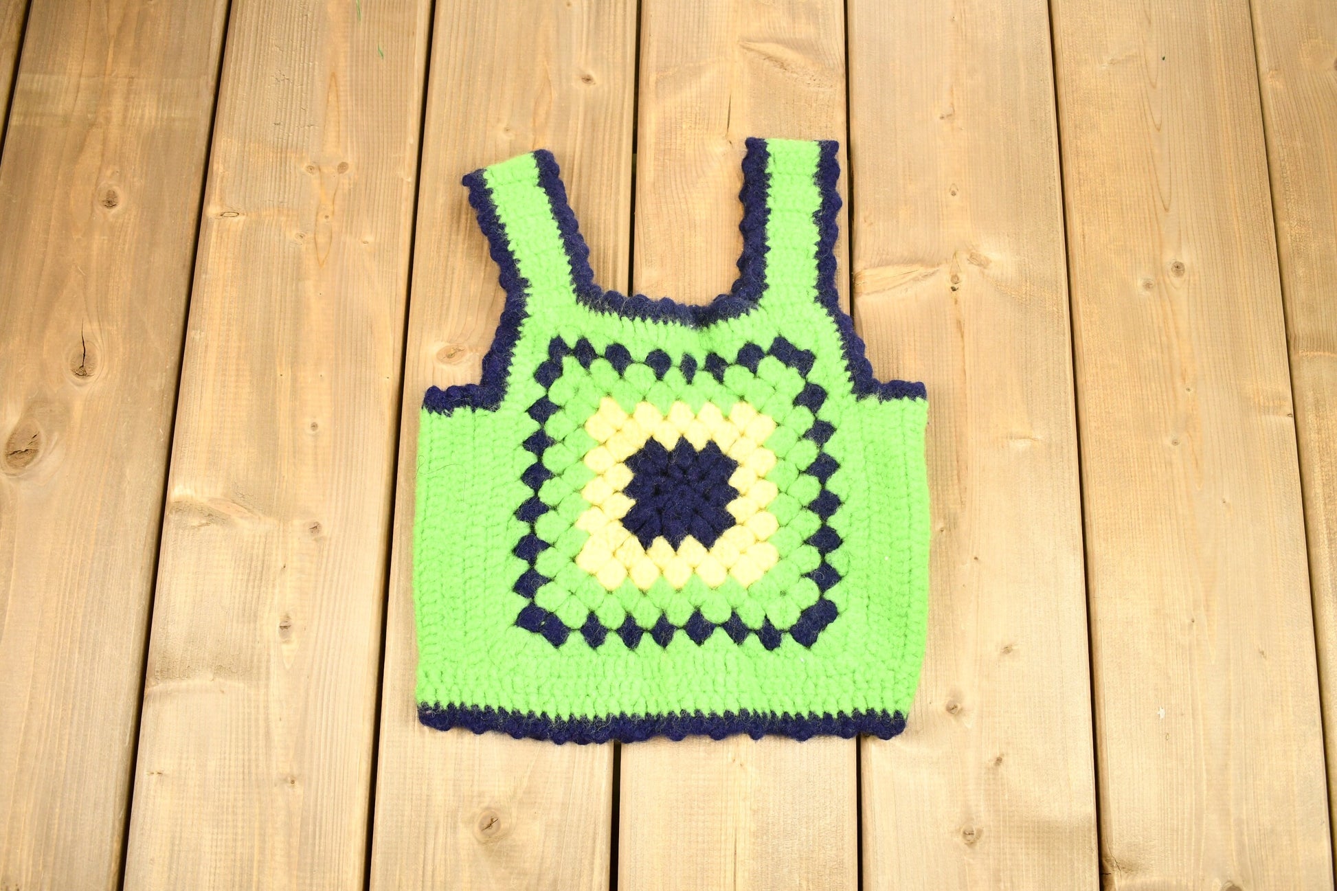 Vintage 1960s Crochet Knitted Tank Top  Vintage Crochet Knit  Abstract Pattern Sweater  True Vintage  Hand Knit  Color Block