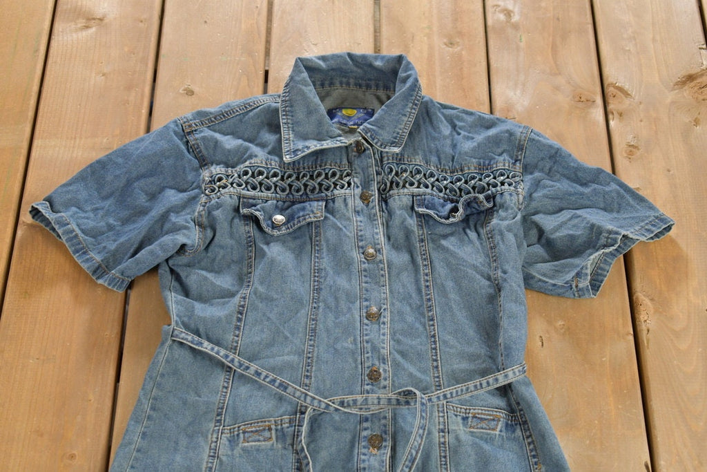 Vintage 1980s Guoxi Clothing Factory Denim Shirt Dress