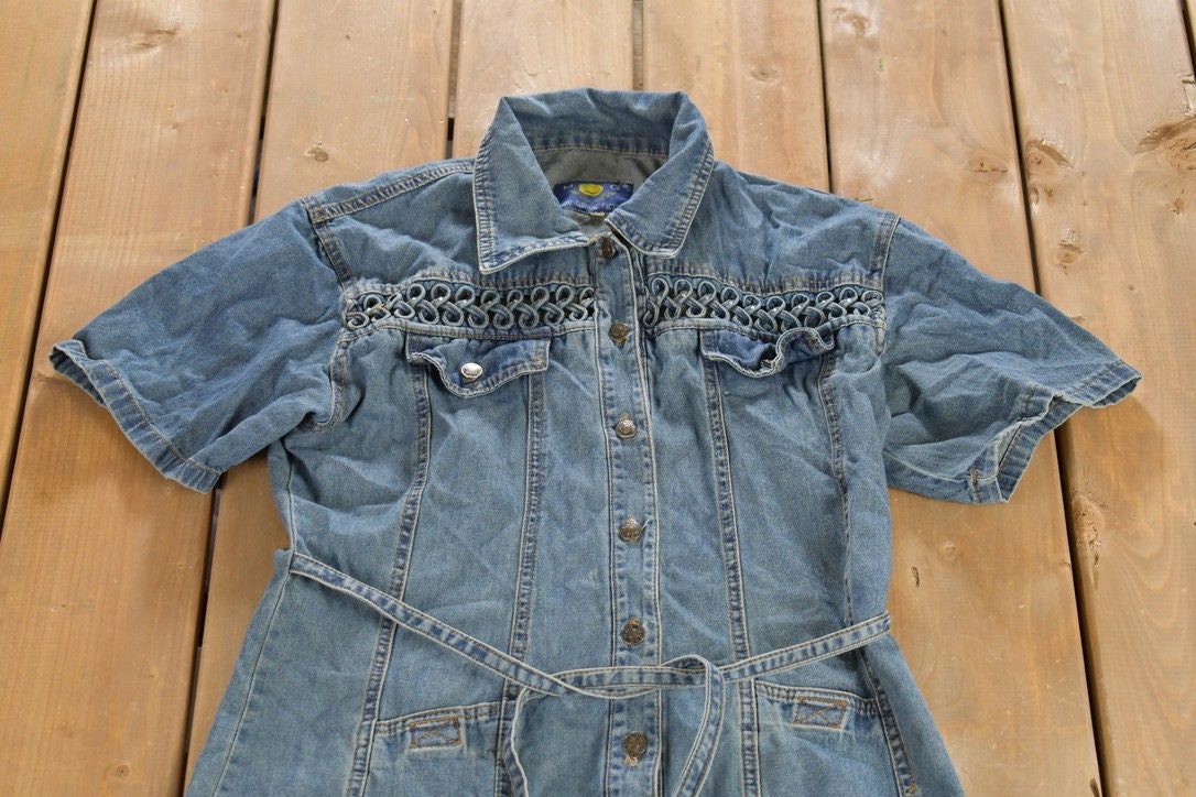 Vintage 1980s Guoxi Clothing Factory Denim Shirt Dress / 80s Vintage Dress / Streetwear / Women's Fashion / Cute Dress / Made In USA