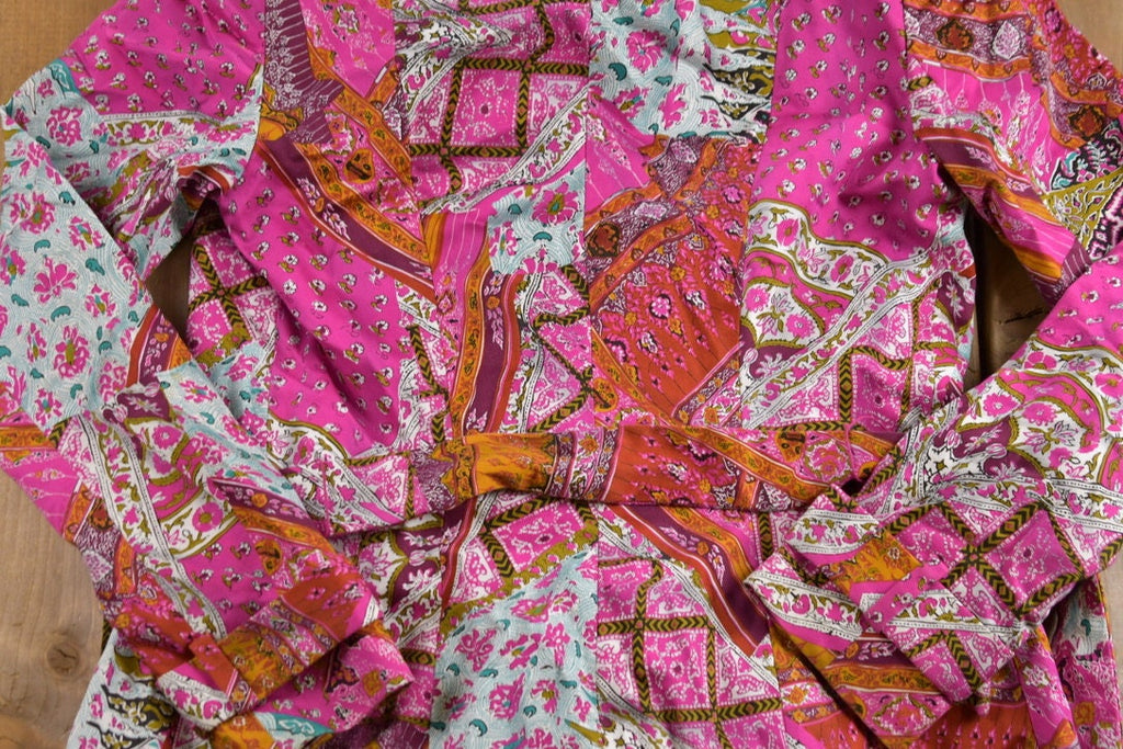 Vintage 1990s Dana Buchman Abstract Pattern Full Length Coat