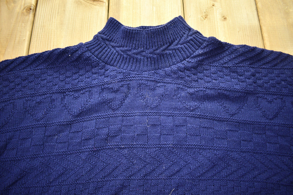 Vintage 1990s 3D Knit Heart Theme Mockneck Sweater
