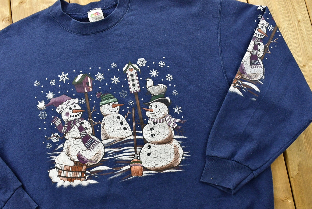 Vintage 90's Snowman Winter Crewneck / 90s Crewneck / Nature / Sleeve Print / Vintage Sweatshirt / American Streetwear / Pullover Sweatshirt