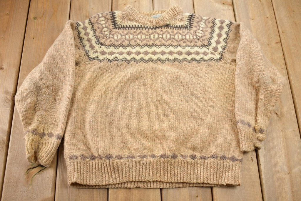 Vintage 1970s Beige Cottage Craft Knit Sweater