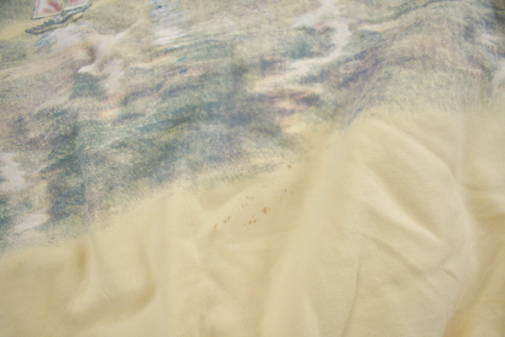 Vintage 1990s Beach Theme All Over Print Henley Sweater