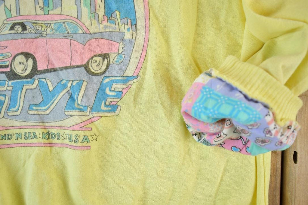 Vintage 1990s City Style Super Unique Collared Pink Cadillac Crewneck Sweatshirt Made In USA