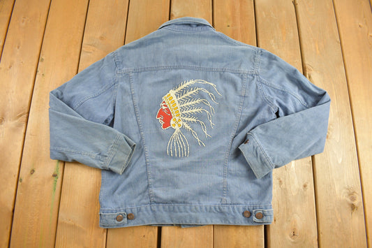 Vintage 1960s Denim Native American Themed Jacket / Beaded / True Vintage / Blanket Lined / 1960s Work / Rare Jacket / American Vintage