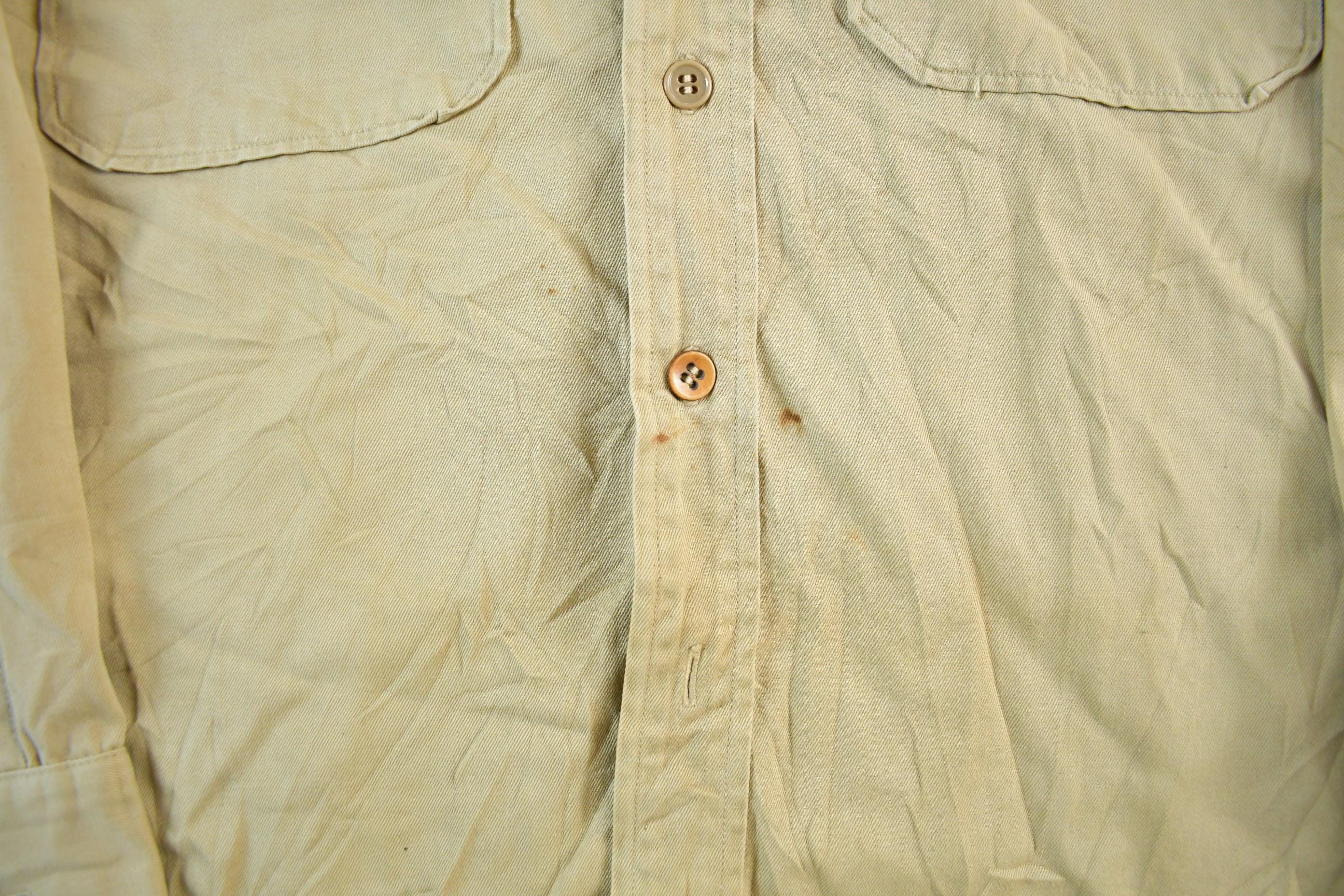 Vintage 1950s Military Khaki Button Up Shirt Men's Large