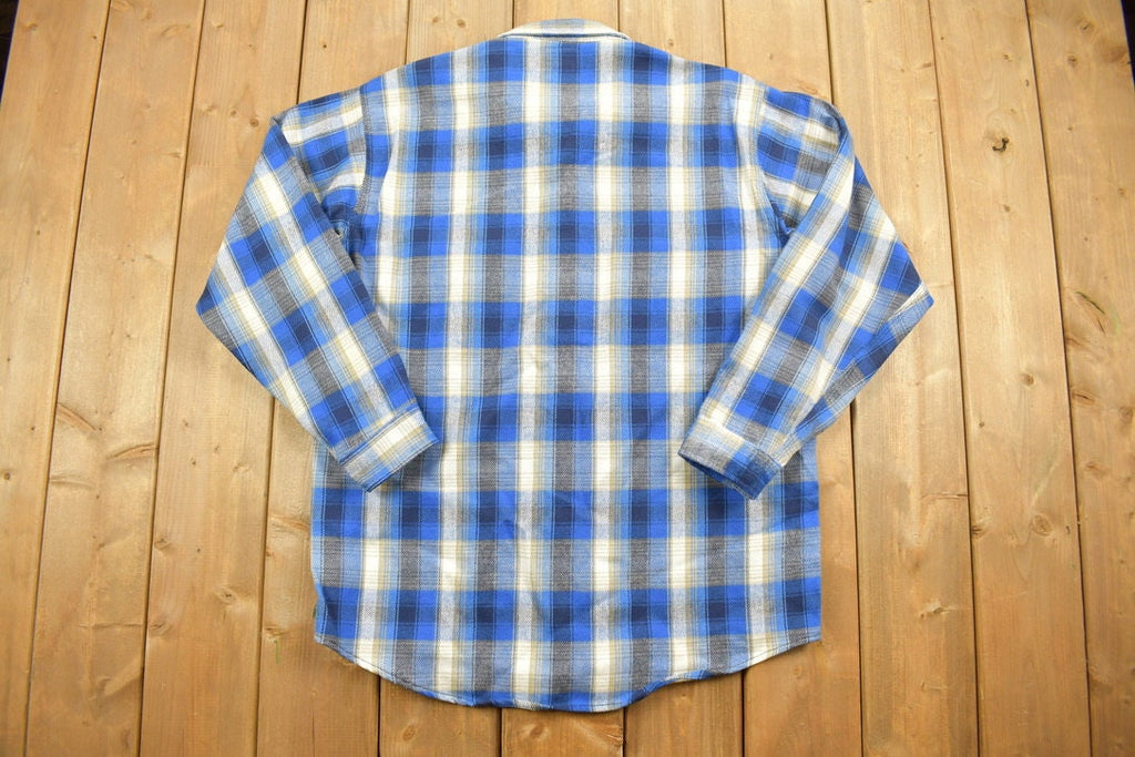 Vintage 1990s Melton Wintermaster Button Up Shirt / Blue Plaid Pattern Print / Outdoors & Wilderness / Fall Winter / Make In USA
